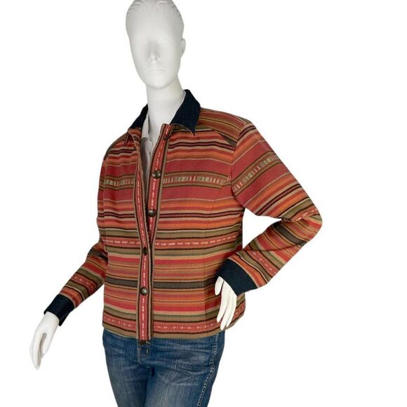 Coldwater Creek Red Orange Saltillo Style Striped Southwestern Jacket Size M - Picture 4 of 10